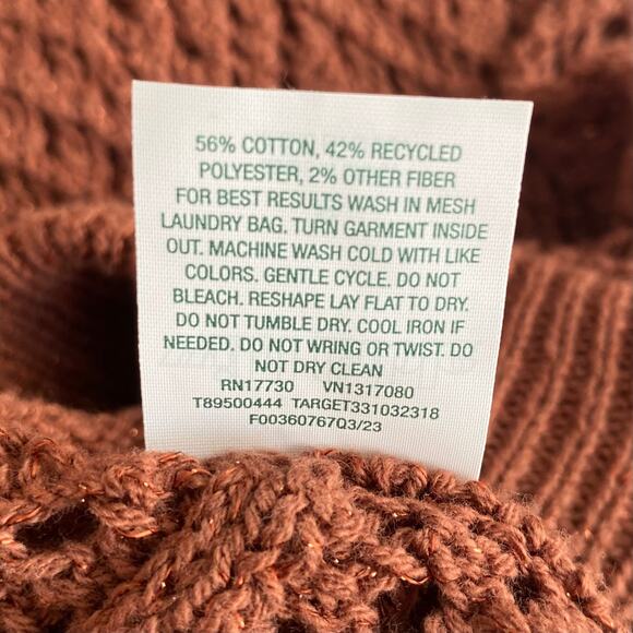 NEW WILD FABLE Open Knit Wide Leg Pants Brown Metallic Small Slit Hem Pull On - Picture 6 of 6